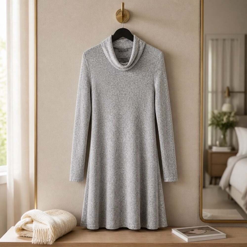 Cherish Gray Cowl Neck Long Sleeve Sweater Dress #1578